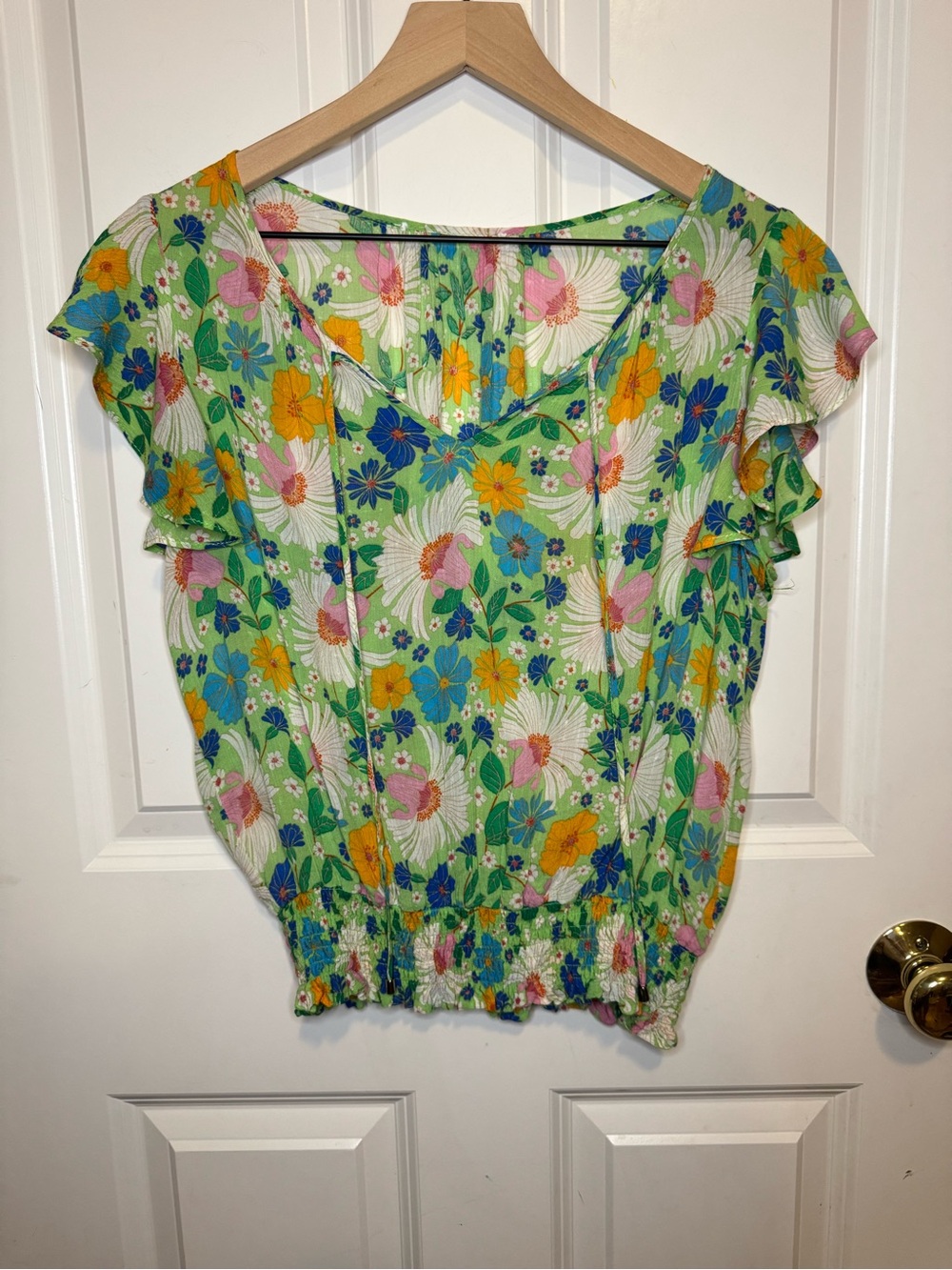 Floral Flutter Sleeve Peasant Top Ruched waist Cottagecore boho festival